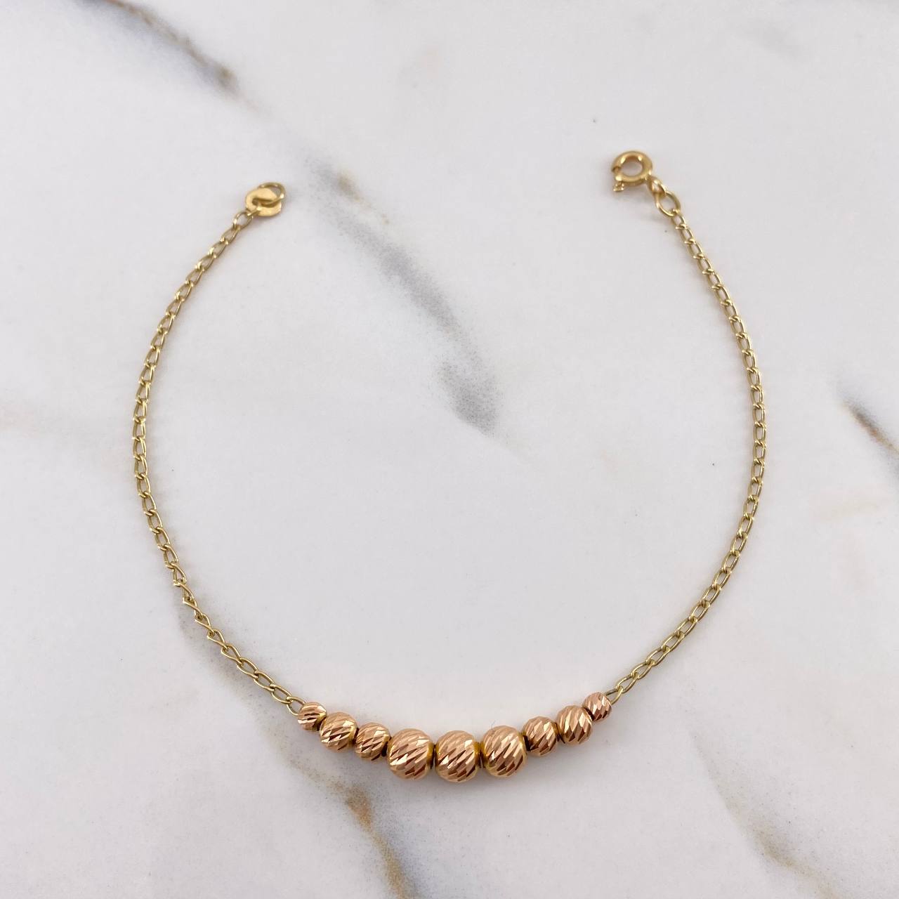 Bracelet Spike 2.45gr / 19cm / 3mm-4mm-5mm Beads Diamond Cut Two Yellow and Rose Gold +3 18K #