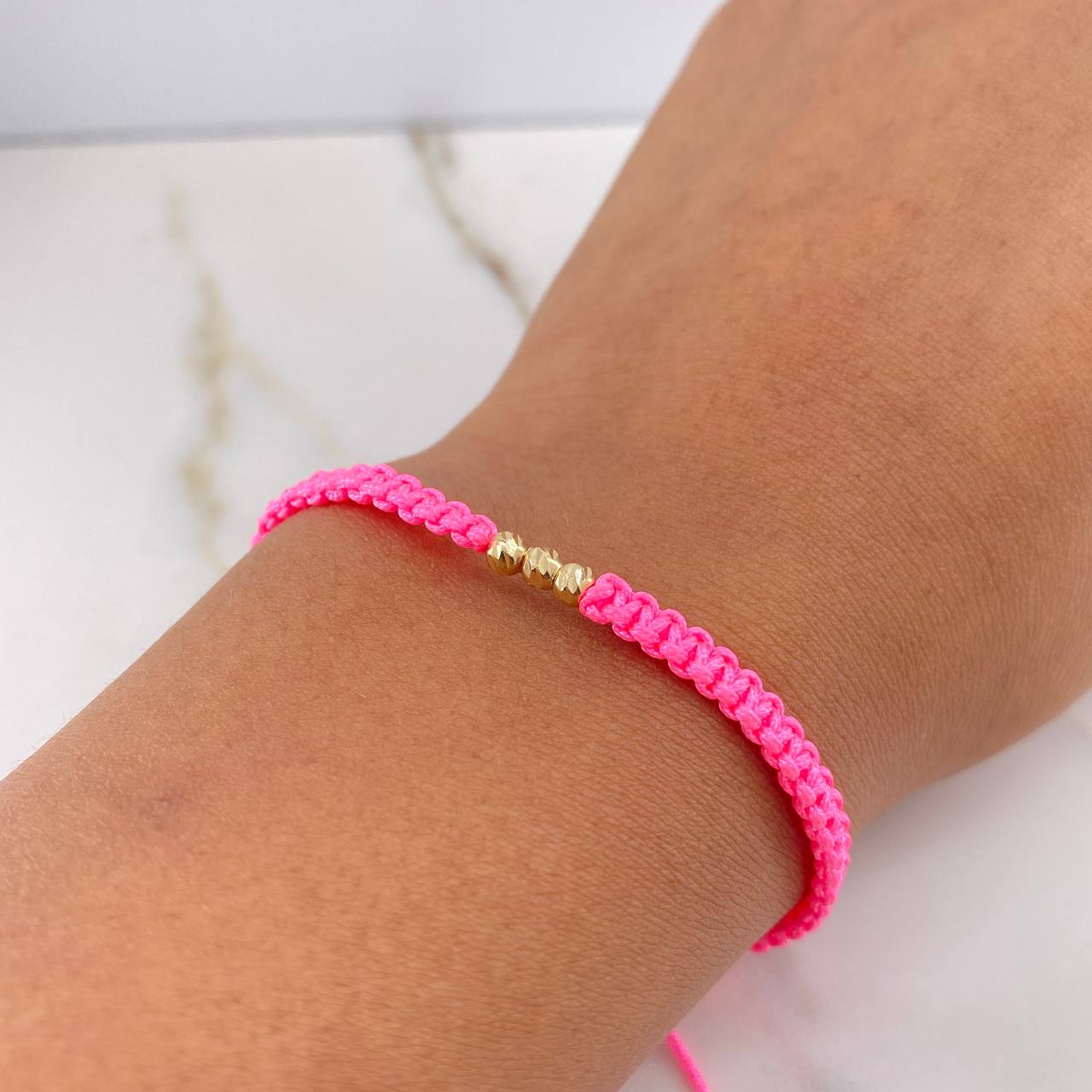 Pink Bracelet Beads Diamond Cut 0.3gr / 3mm 18K Yellow Gold $