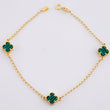 Classic Link Bracelet Clover Malachite 2.9g / 7 1/4 in / 1.5mm 18K Yellow Gold
