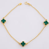 Classic Link Bracelet Clover Malachite 2.95g / 7 1/2 in / 1.5mm 18K Yellow Gold