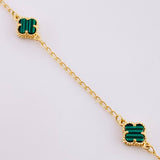 Classic Link Bracelet Clover Malachite 2.8g / 7 in / 1.5mm Yellow Gold 18K