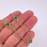 Classic Link Bracelet Clover Malachite 2.9g / 7 1/4 in / 1.5mm 18K Yellow Gold