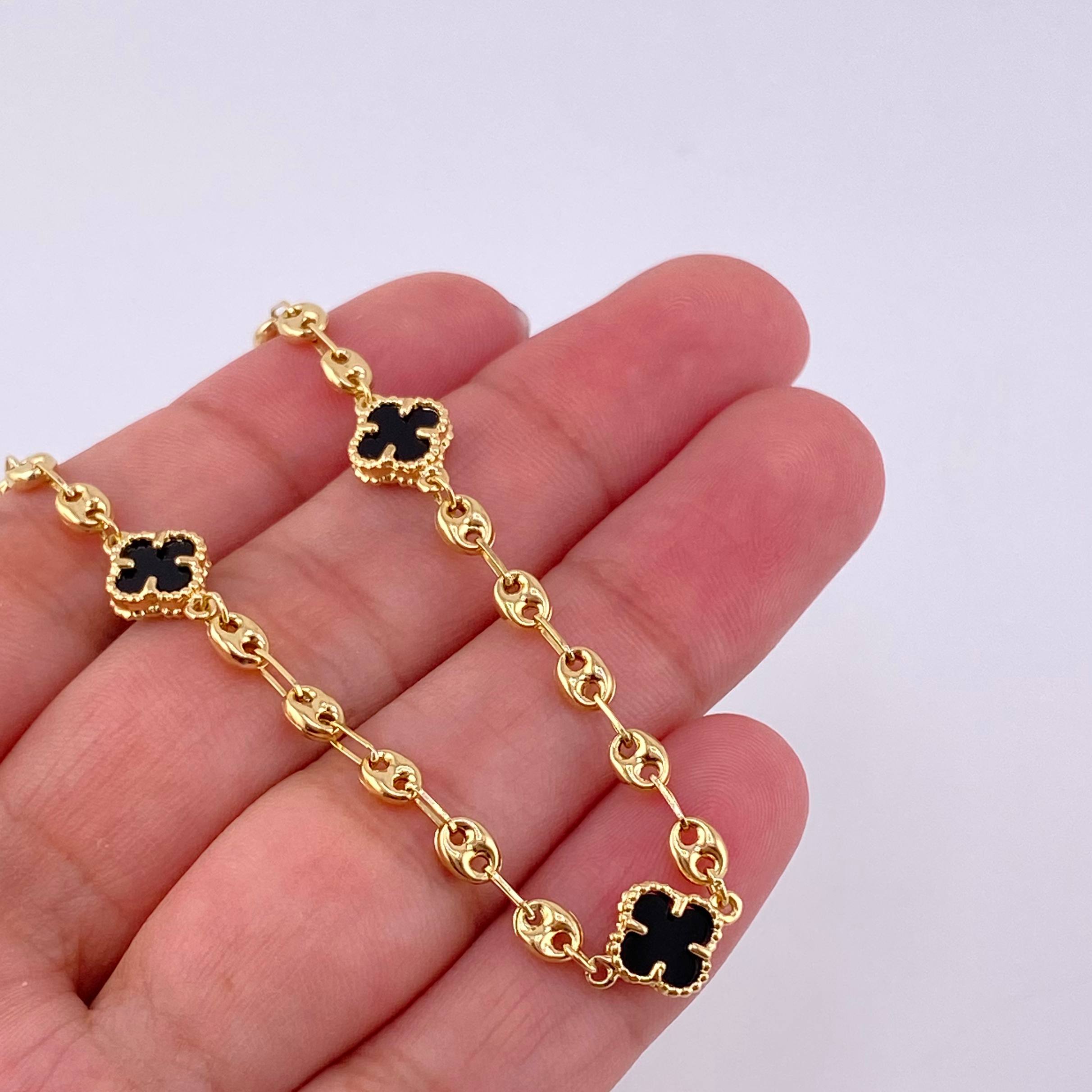 Bracelet GC Clover Onyx 3.5g / 7 in / 3.65mm Yellow Gold 18K