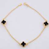Classic Link Bracelet Clover Onyx 2.95g / 7 1/4 in / 1.5mm Yellow Gold 18K