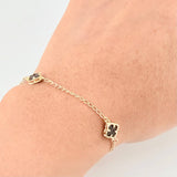 Classic Link Bracelet Clover Onyx 2.95g / 7 1/4 in / 1.5mm Yellow Gold 18K