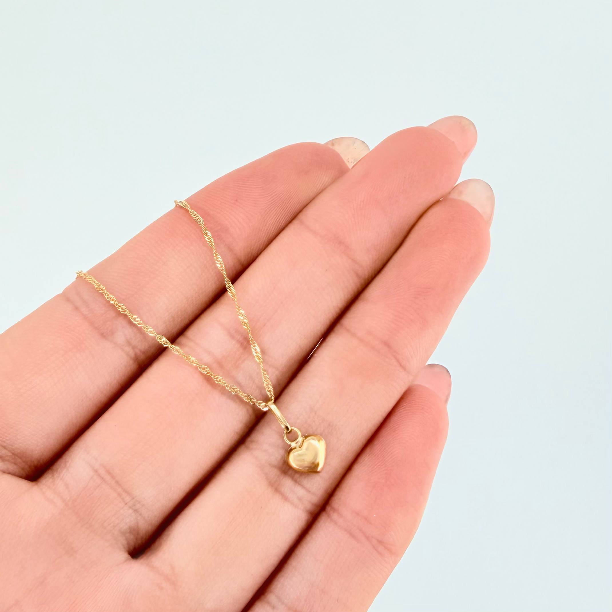 Set Singapore Chain and Pendant + Heart 1.2gr / 17 3/4 in / Yellow Gold 18K