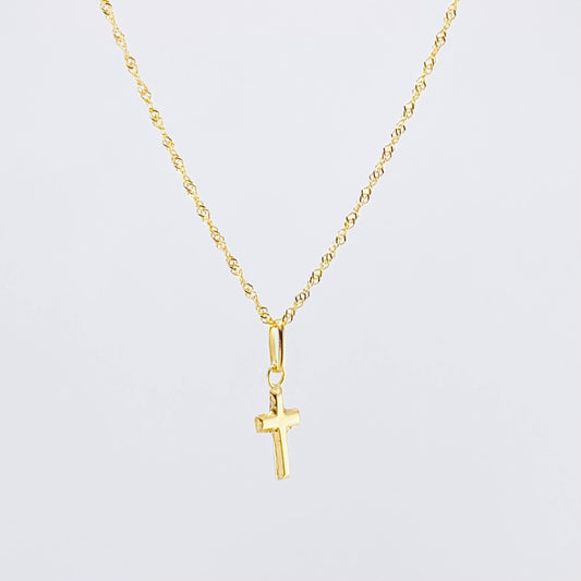 Set Cadena y Dije Singapur + Cruz 1.25gr / 17 3/4 in / 1mm Oro Amarillo 18K