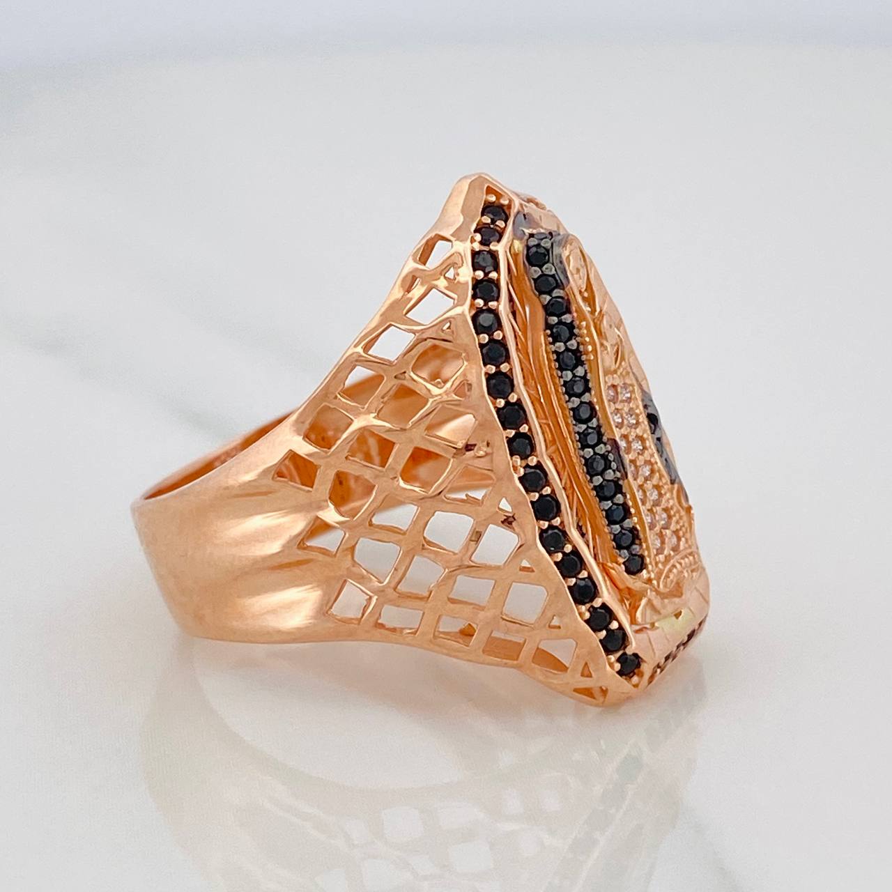 Anillo Virgen Guadalupe 8g / T11 Dos Oros Negro Rosa 18K