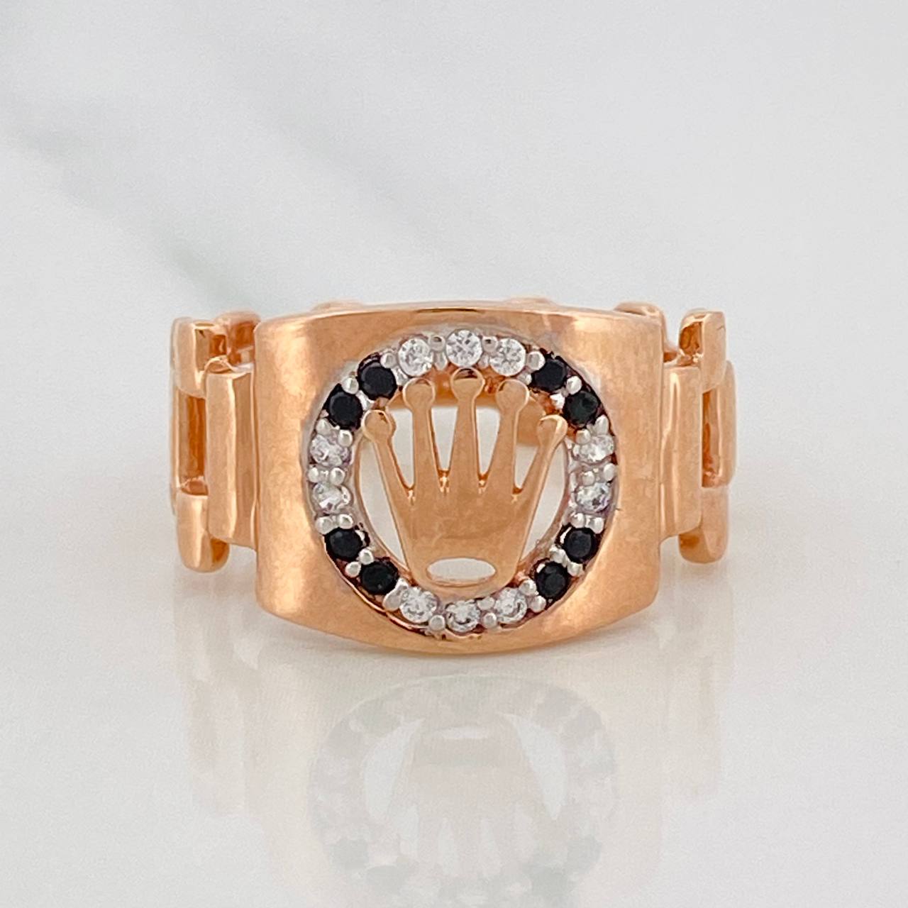 Anillo Correa Corona 3.55g / T7 Dos Oros Blanco Rosa 18K