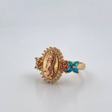 Virgin Guadalupe Ring 5.85gr / Size 7 1/2 / White and Blue Zircons Two 18K Yellow and Rose Golds &