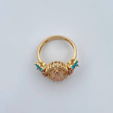 Virgin Guadalupe Ring 5.85gr / Size 7 1/2 / White and Blue Zircons Two 18K Yellow and Rose Golds &