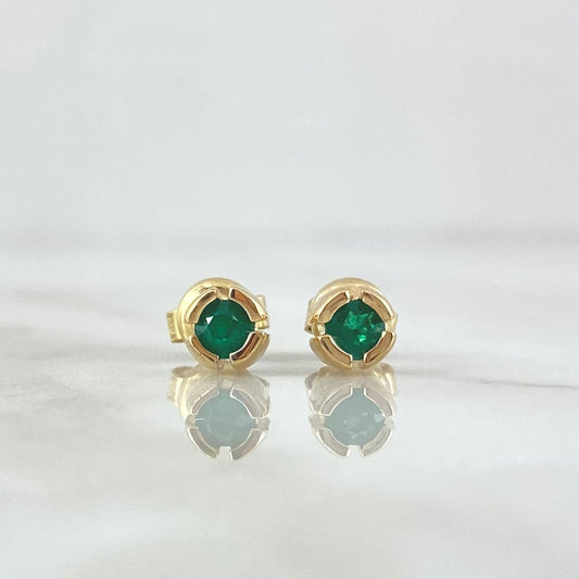Stud Earrings Circle in Basket 2.55gr / 34 pts Emeralds 18K Yellow Gold (Jewel)