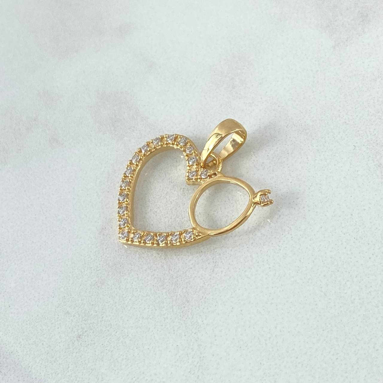 Pendant Heart Silhouette Solitaire 1.75gr / 2.3cm / White Zircons 18K Yellow Gold