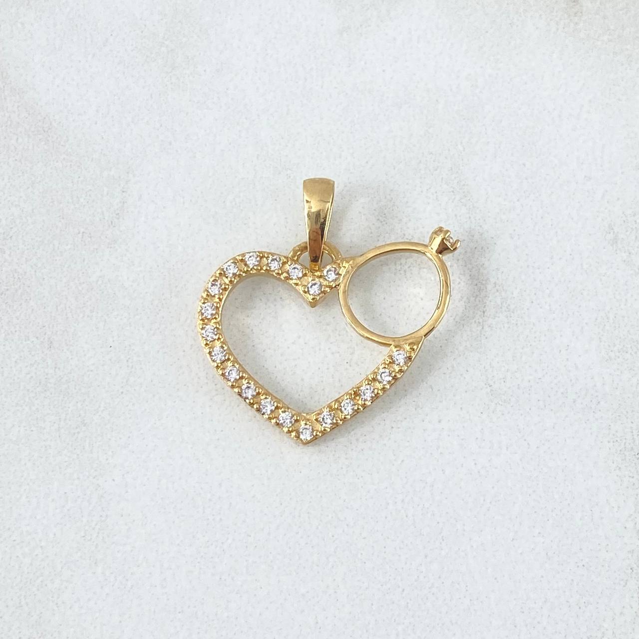 Pendant Heart Silhouette Solitaire 1.75gr / 2.3cm / White Zircons 18K Yellow Gold