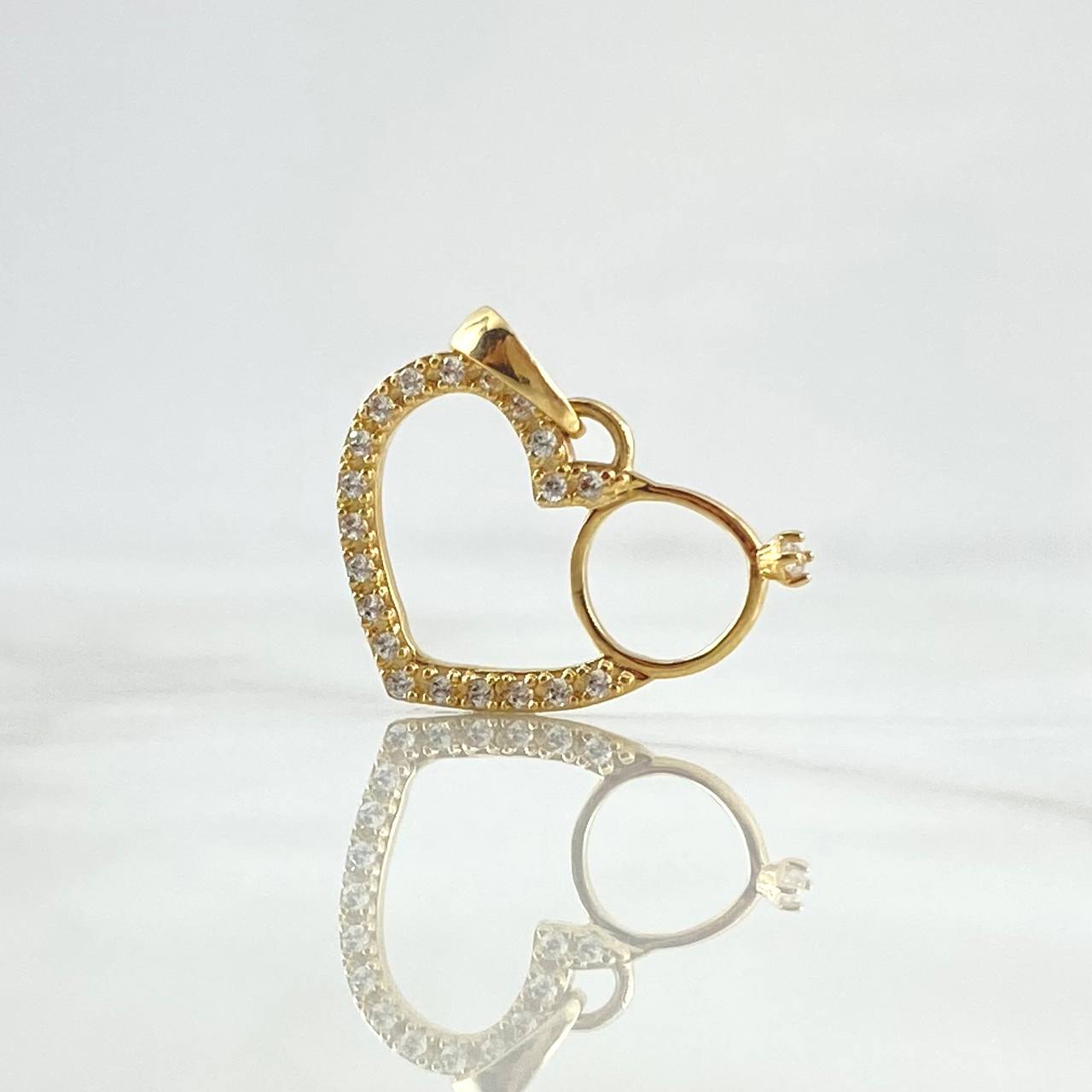 Pendant Heart Silhouette Solitaire 1.75gr / 2.3cm / White Zircons 18K Yellow Gold
