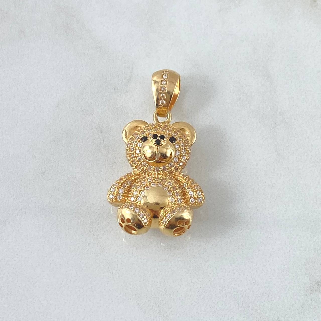 Pendant Bear 8.25gr / 3.5cm / Black Eyes White Zircons 18K Yellow Gold