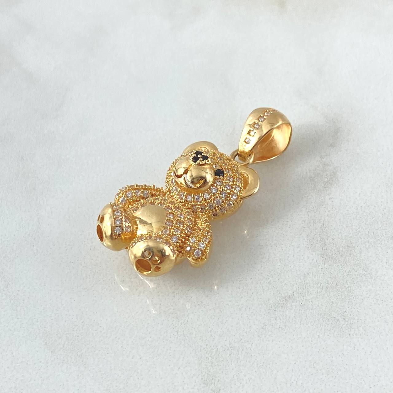 Pendant Bear 8.25gr / 3.5cm / Black Eyes White Zircons 18K Yellow Gold