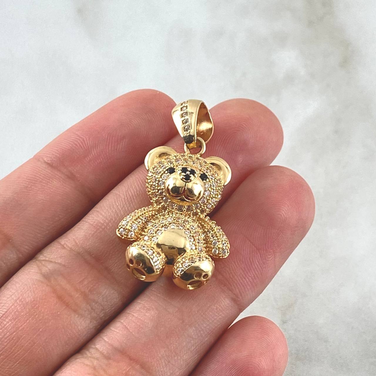 Pendant Bear 8.25gr / 3.5cm / Black Eyes White Zircons 18K Yellow Gold