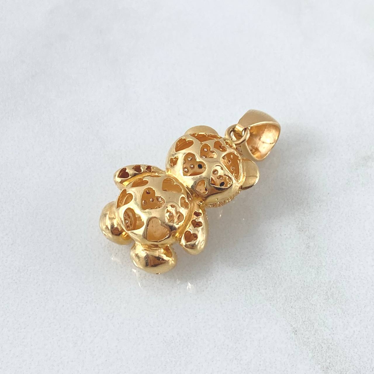 Pendant Bear 8.25gr / 3.5cm / Black Eyes White Zircons 18K Yellow Gold
