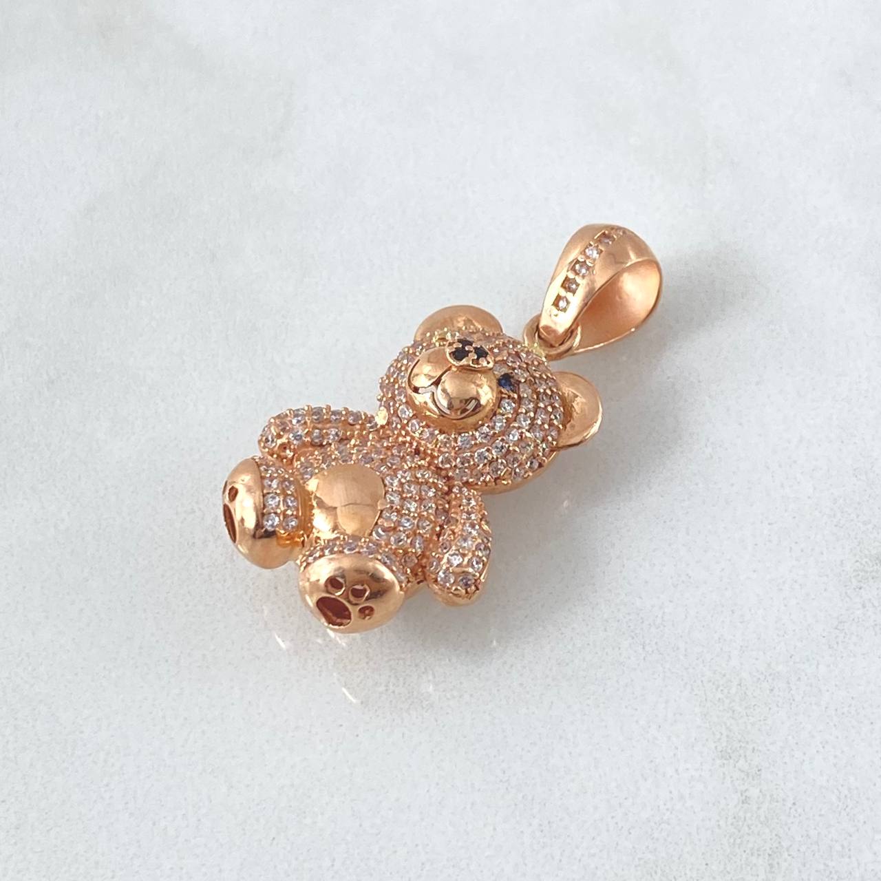 Pendant Bear 7.3gr / 3.5cm / Black Eyes White Zircons 18K Rose Gold