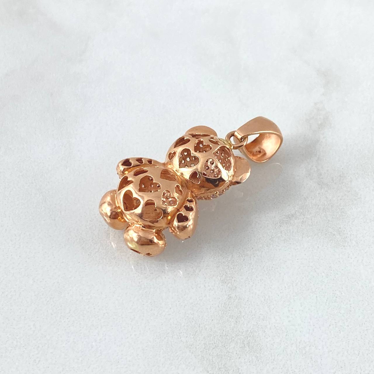 Pendant Bear 7.3gr / 3.5cm / Black Eyes White Zircons 18K Rose Gold