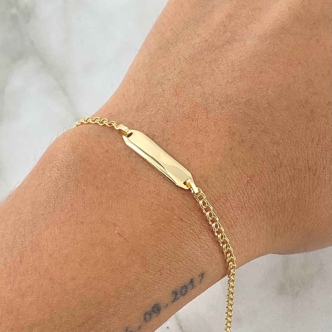 Bracelet Baby Ring Followed Rectangular Octagonal Plate 1.3gr / 14cm-15cm / Yellow Gold 18K +3