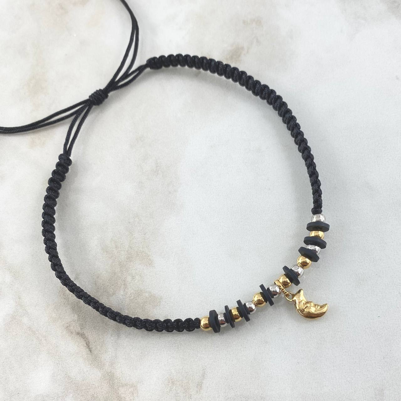 Black Crescent Half Moon Choker 1.4gr / 4mm Beads Polished 12 Units Two Yellow White 18K Gold