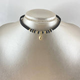Black Crescent Half Moon Choker 1.4gr / 4mm Beads Polished 12 Units Two Yellow White 18K Gold