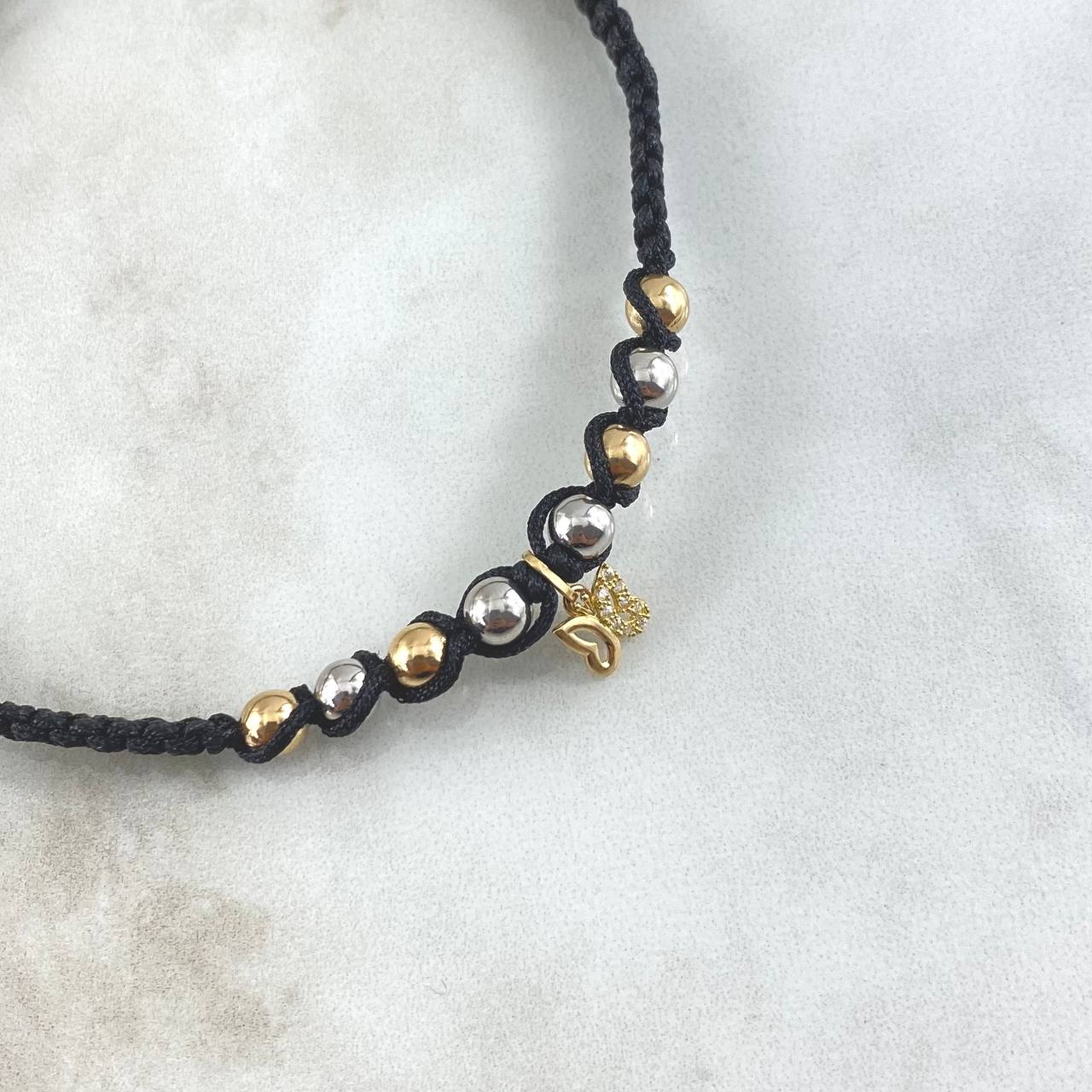 Black Butterfly Choker White Zircons 1.55gr / 5mm Beads Polished 8 Units Three 18K Golds