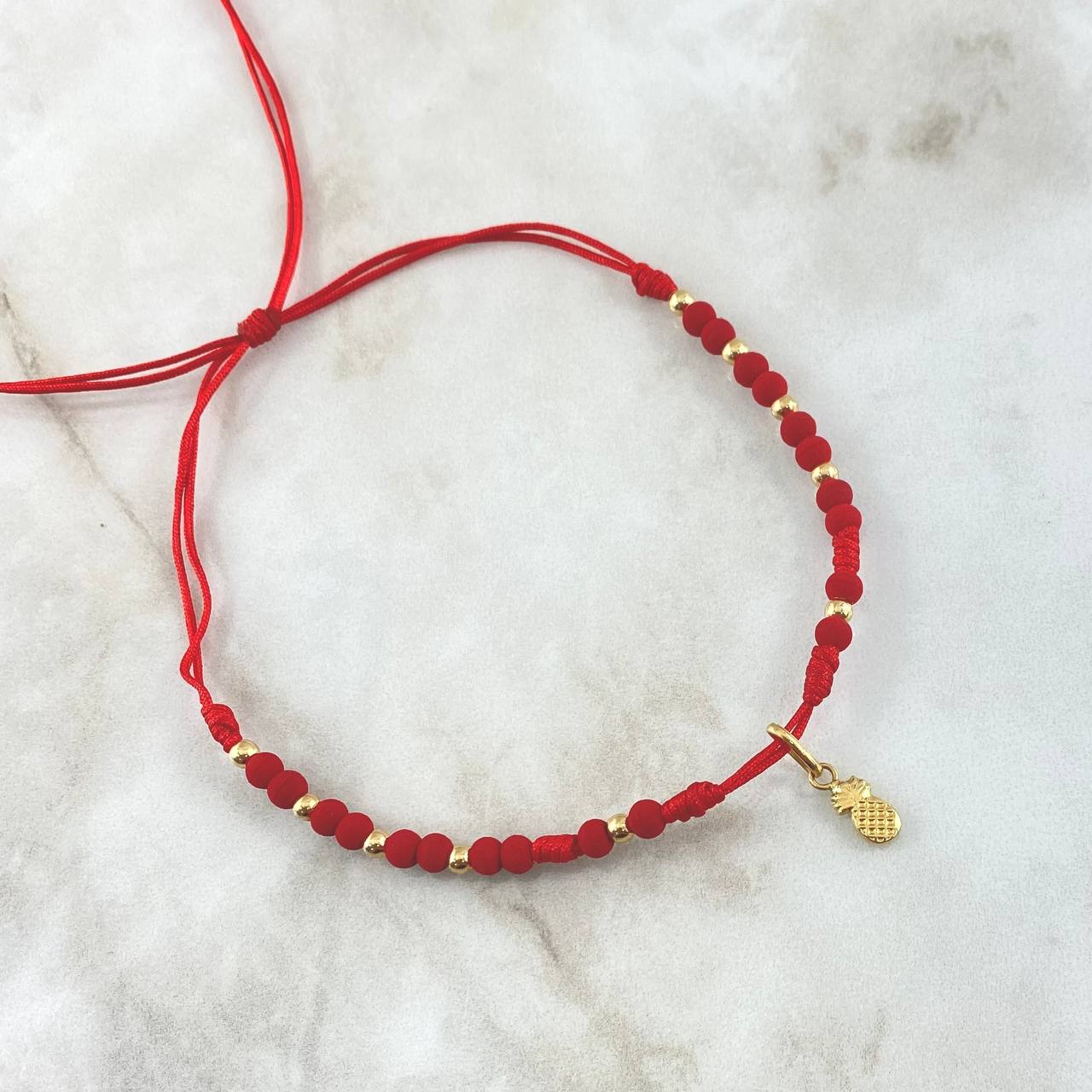 Choker Rojo Piña 1gr / 3mm Bolas Lisas 10 Und Oro Amarillo 18K