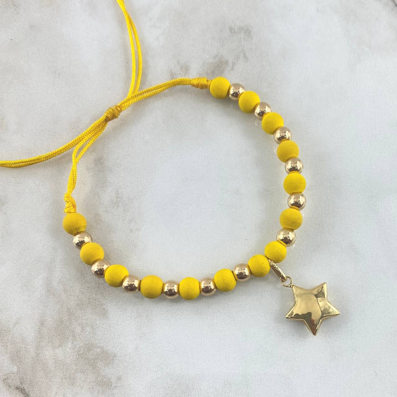 Choker Amarillo Estrella 1.68gr / 5mm Bolas Lisas 12 Und Oro Amarillo 18K