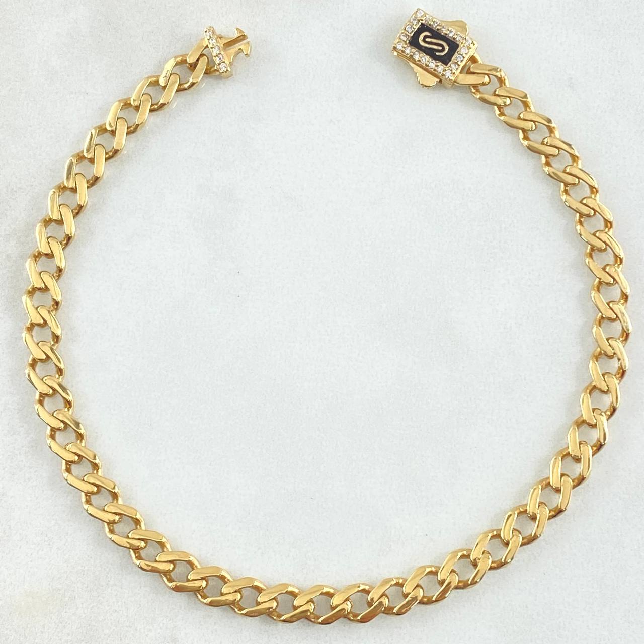 Cuban Links Bracelet 15.5gr / 22cm / 5mm Lobster Claw Box White Zirconia 18K Yellow Gold