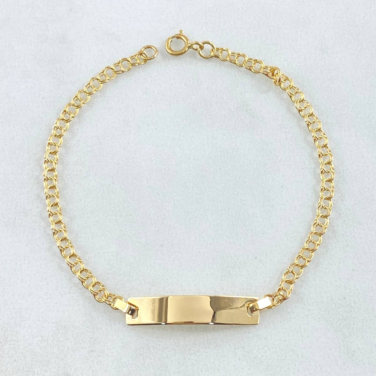 Pulso Bebé Aro Seguido Placa Rectangular Curva 1.4gr / 14cm-15cm / Oro Amarillo 18K