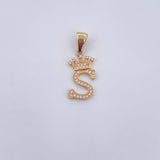 Dije Letra S Corona 1.45gr / 2.7cm / Circones Blancos Oro Amarillo 18K &