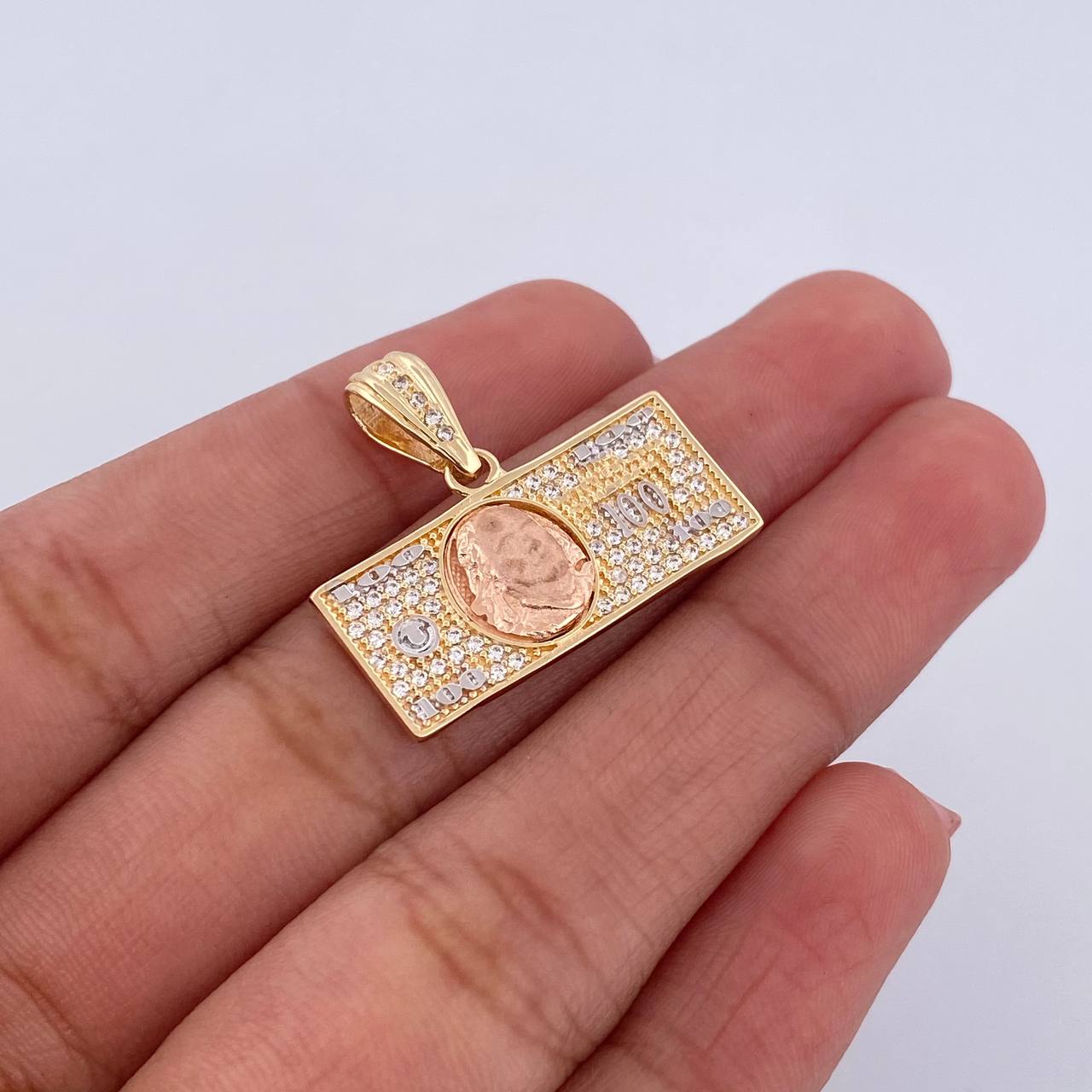 Pendant One Dollar 3.45gr / 2.5cm / White Zircons Three 18K Golds &