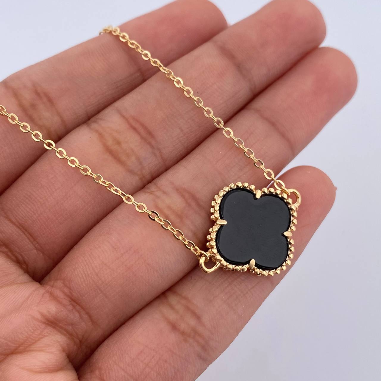 Classic Link Chain Clover 6.1gr / 17.0in / 1.2mm Black Onyx 18K Gold Special Birthstone &