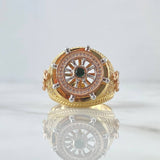 Mobile Steering Ring 12.85gr / T10 / White Zircons Green Tres Oros 18K *