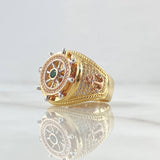 Mobile Steering Ring 12.85gr / T10 / White Zircons Green Tres Oros 18K *