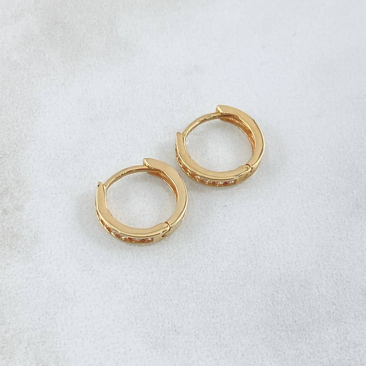 Candongas Carril 1.85gr / 1.3cm / Circones Blancos Oro Amarillo 18K