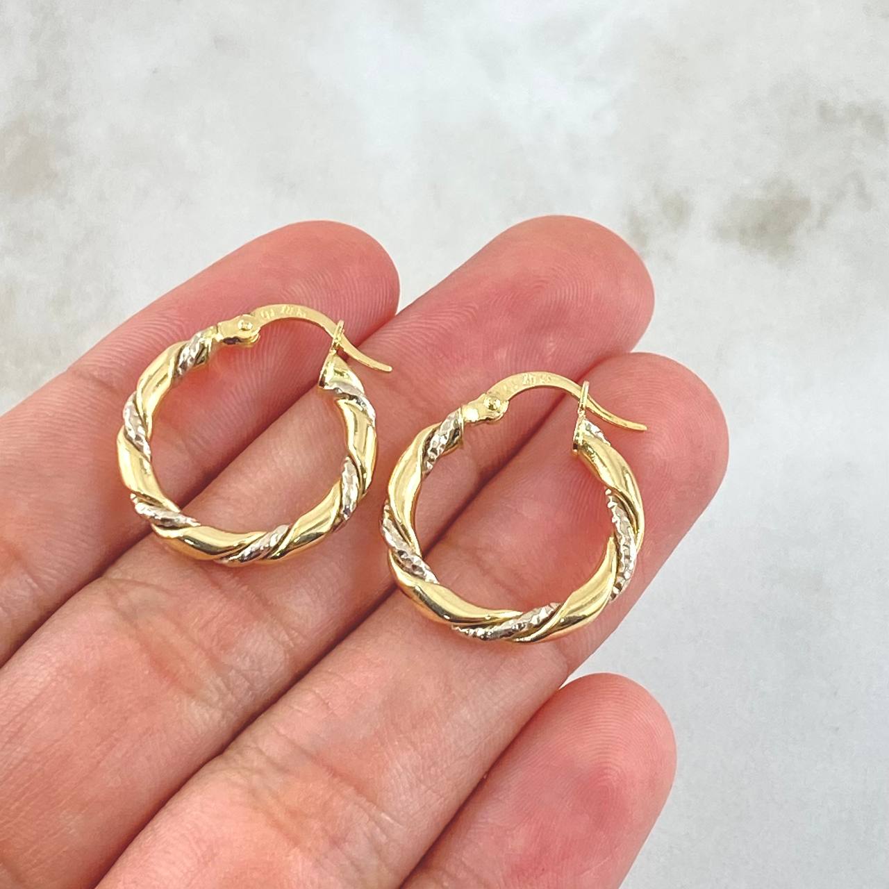 Hoop Earrings Rox 2.2gr / 2.2cm / Two-tone Yellow White 18K Dotted ©