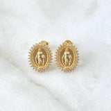 Topos Virgen Milagrosa 2.95gr / 1.4cm / Circones Blancos Broche Mariposa Oro Amarillo 18K *