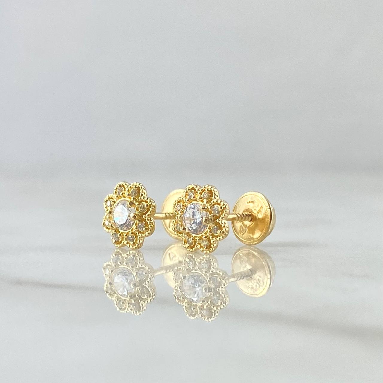 Topos Flor Margarita 1.25gr / 7mm Circones Blancos Oro Amarillo 18K *