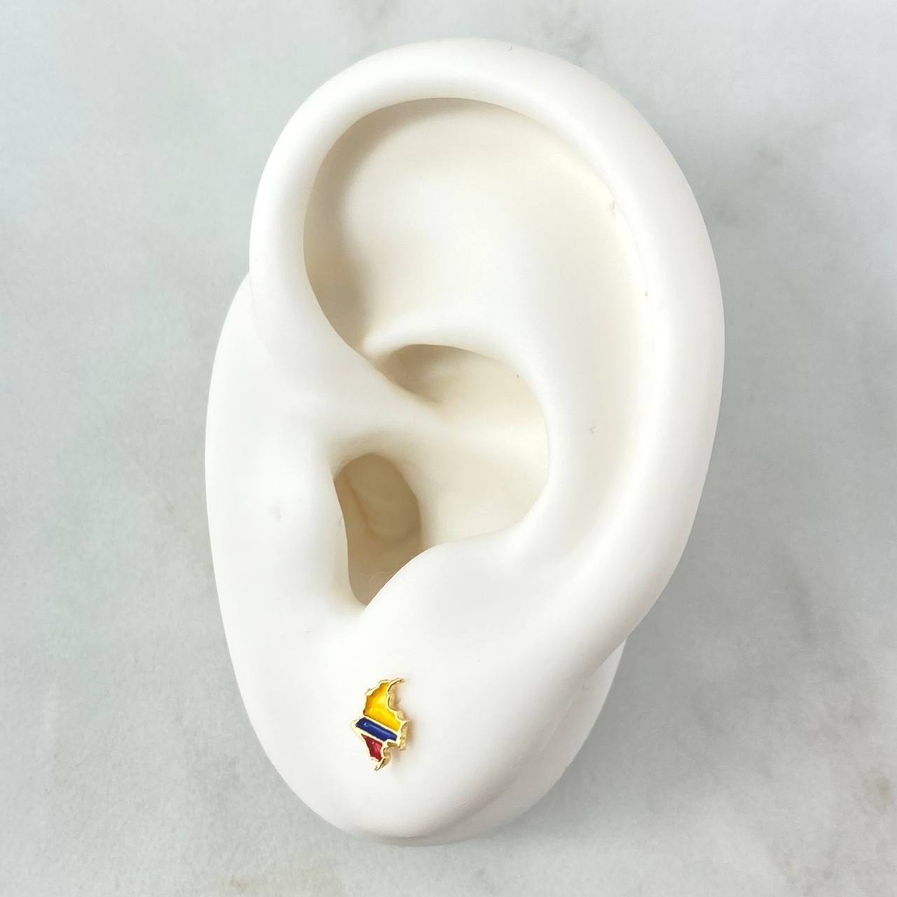 Stud Earrings Map of Colombia 0.6gr / 7mm Yellow Blue Red Gold Yellow 18K Resin ©