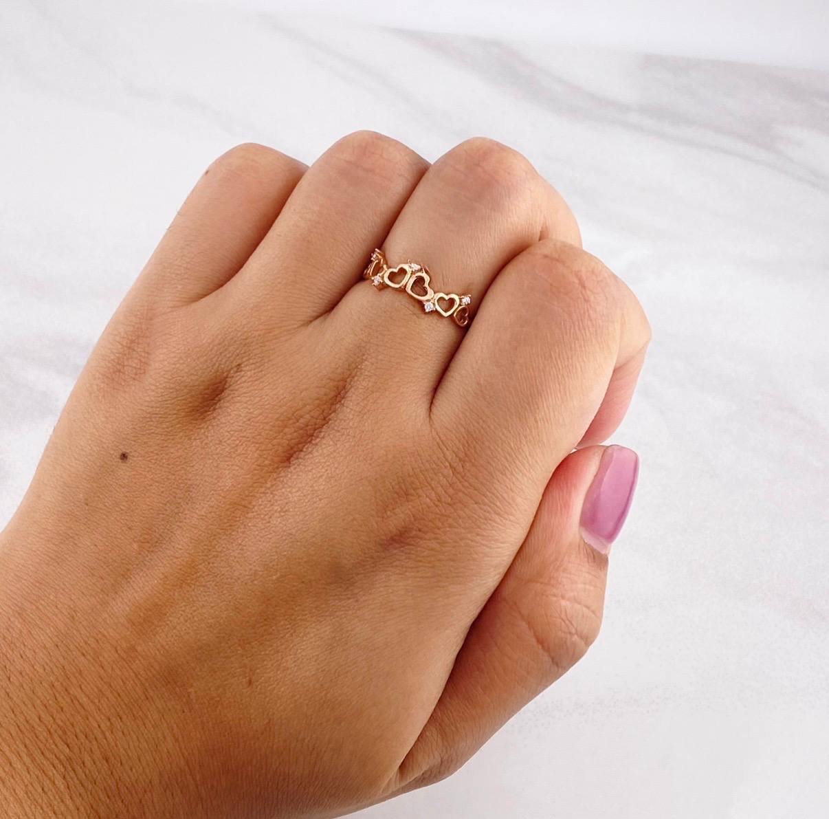 Anillo Corazones Corona 1.5g / T7 Oro Rosa 18K