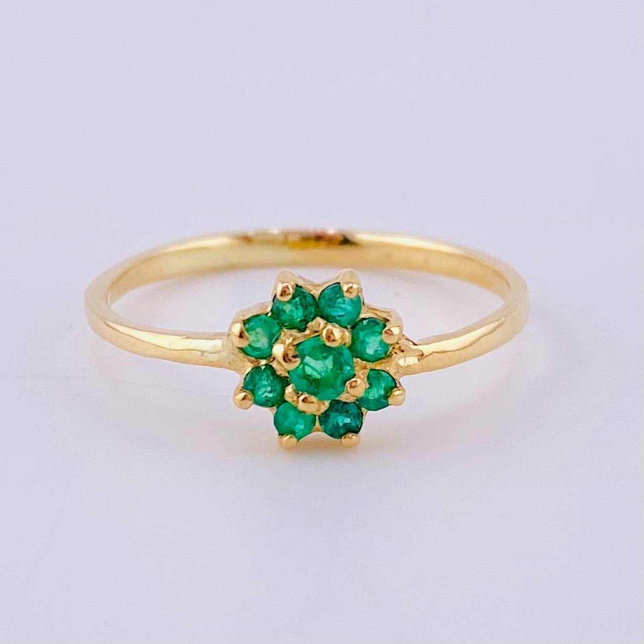 Sunflower Ring Emeralds 25pts 1.75gr / T7 1/2 / 18K Yellow Gold ©