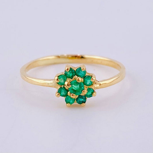 Sunflower Ring Emeralds 25pts 1.75gr / T7 1/2 / 18K Yellow Gold ©