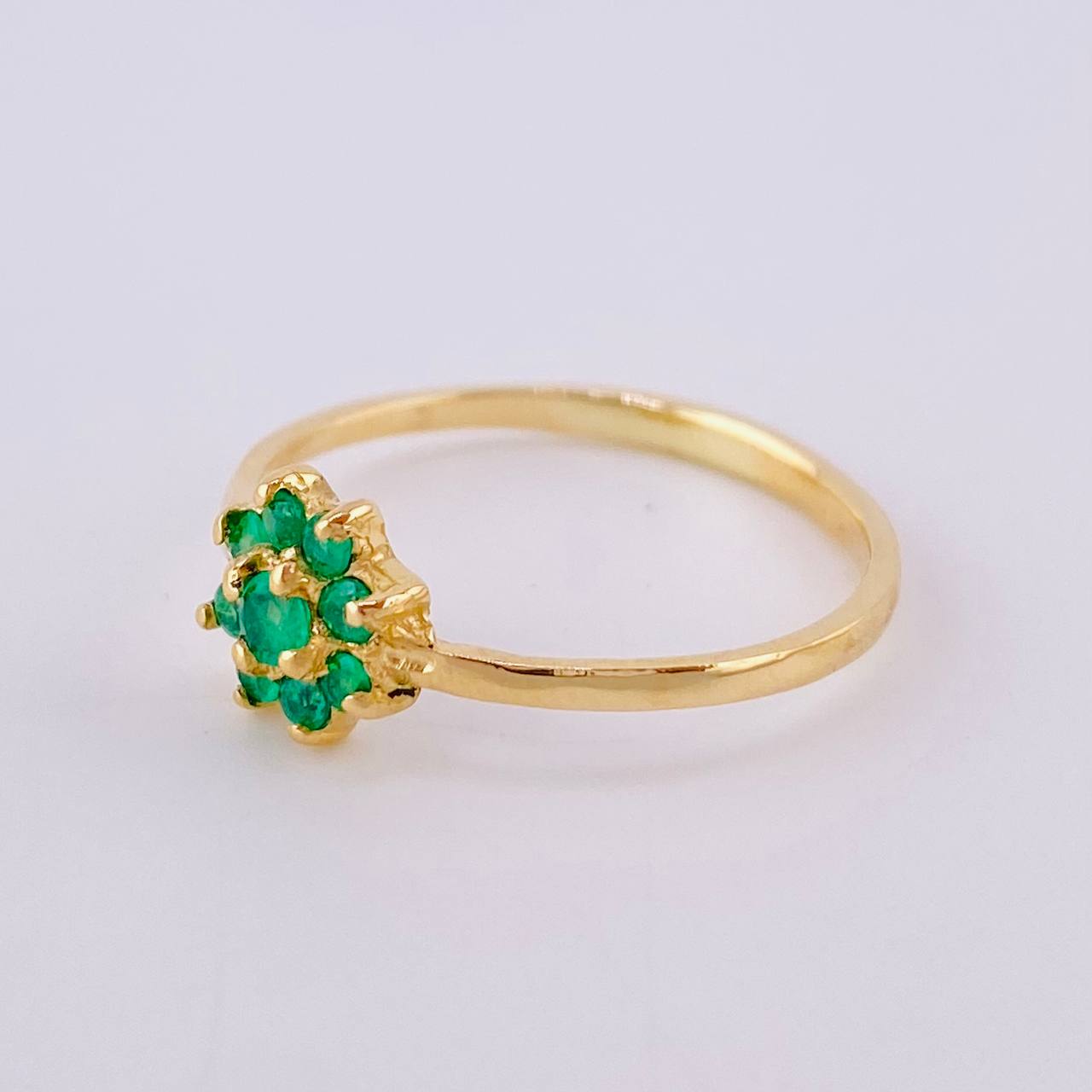 Sunflower Ring Emeralds 25pts 1.75gr / T7 1/2 / 18K Yellow Gold ©