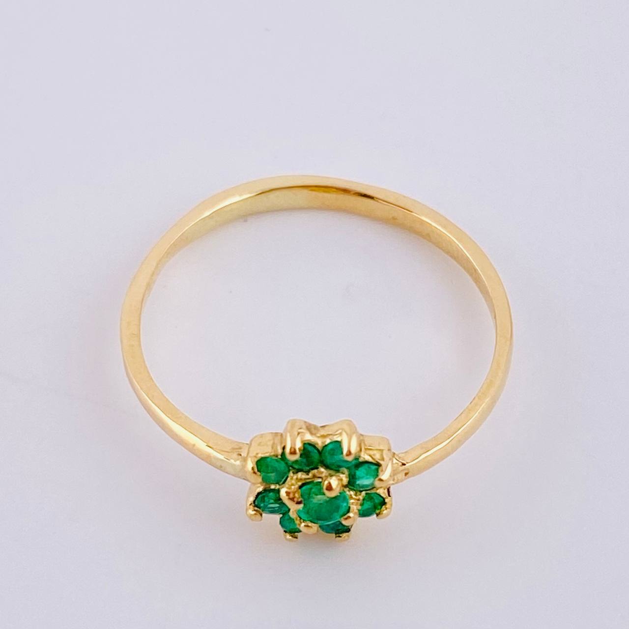 Sunflower Ring Emeralds 25pts 1.75gr / T7 1/2 / 18K Yellow Gold ©