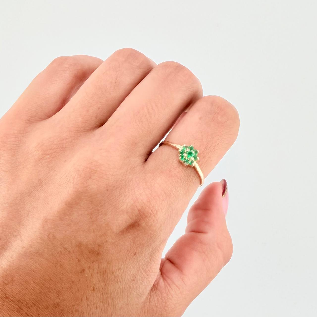 Sunflower Ring Emeralds 25pts 1.75gr / T7 1/2 / 18K Yellow Gold ©