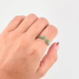 Double Teardrop Ring Emeralds 35pts 2.1gr / T6 1/4 / 18K Yellow Gold ©
